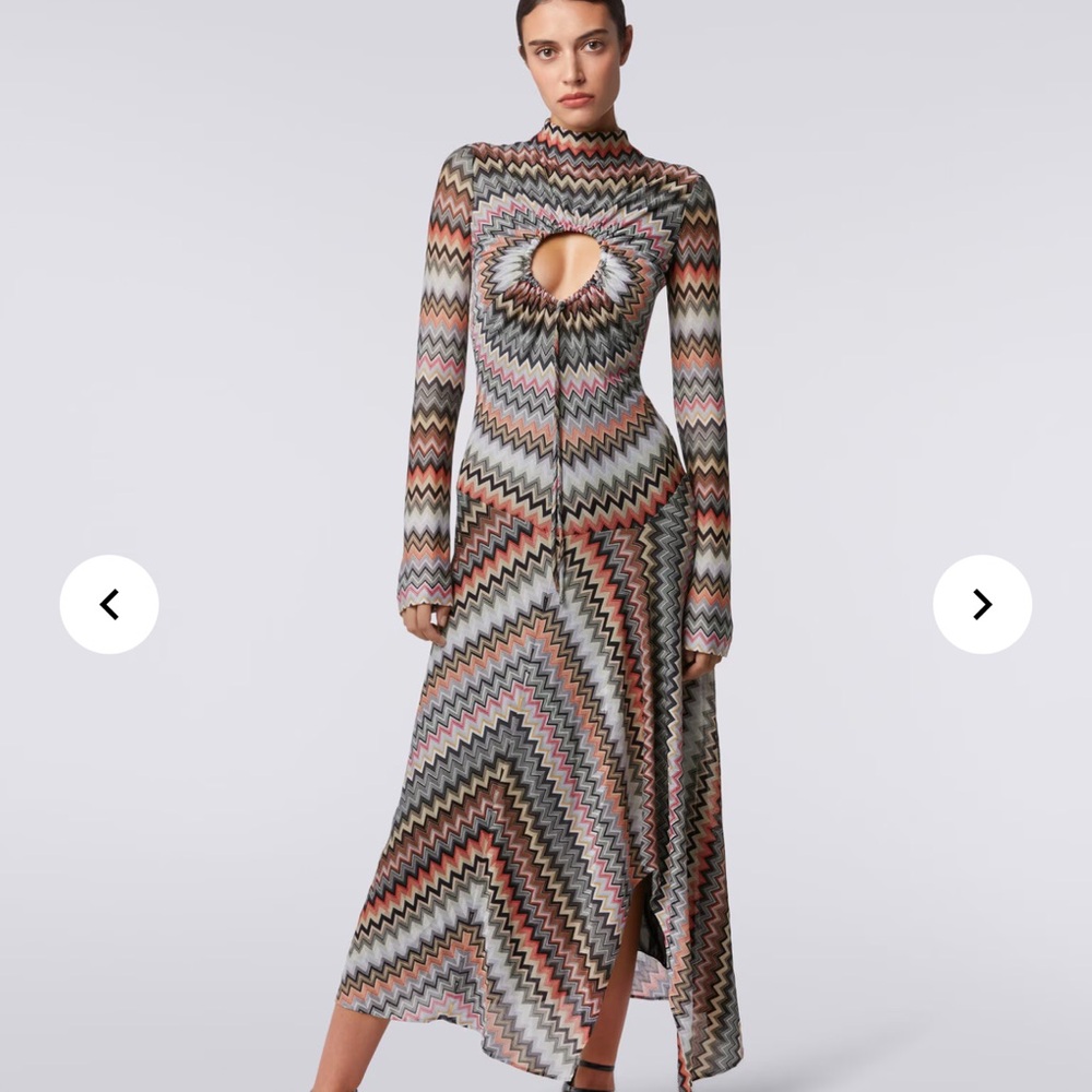 NWT Missoni Long dress in zigzag viscose and cotton with cut-out detail and slit